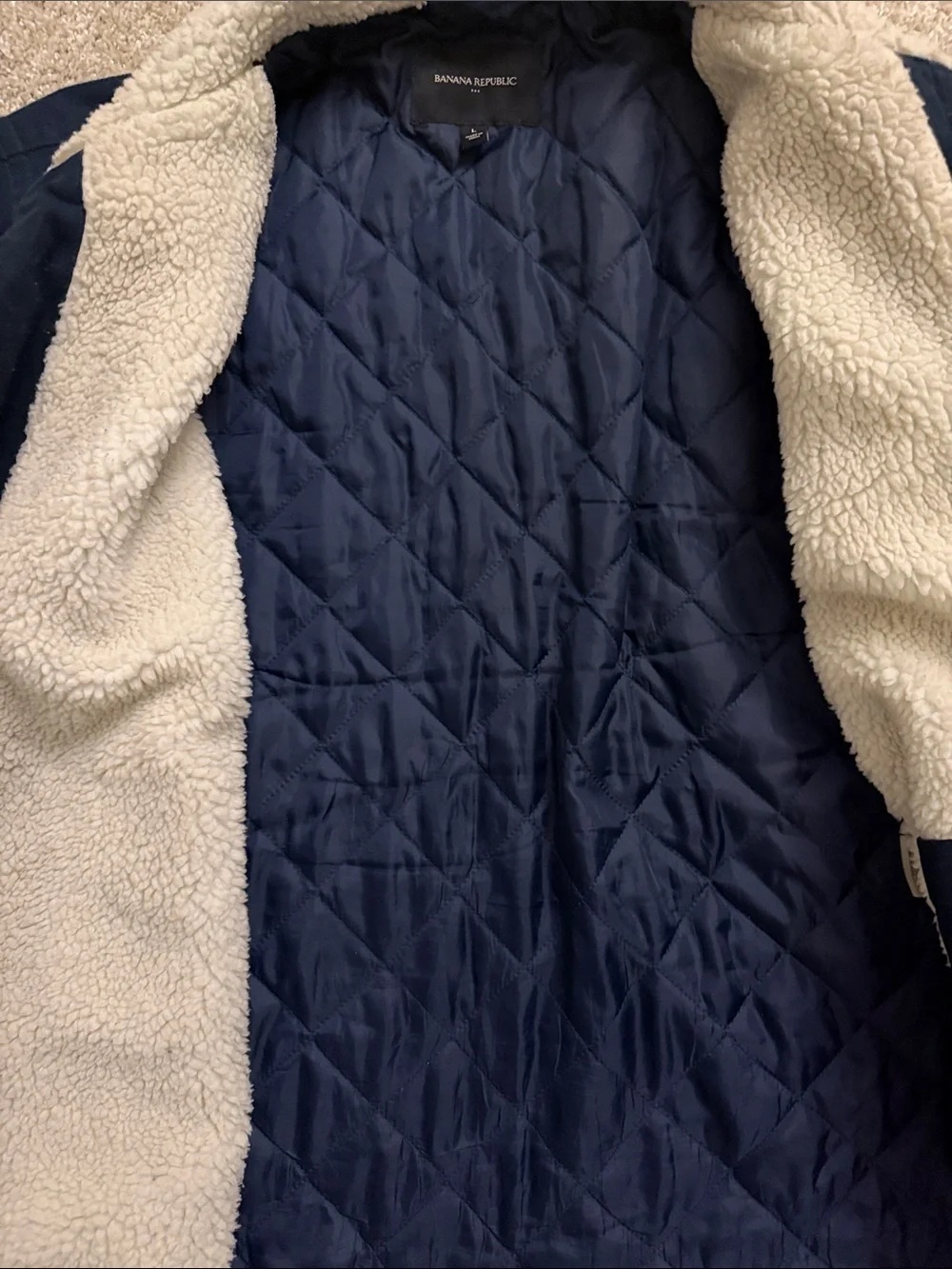 Banana Republic Navy Jacket with Cream Sherpa Collar Size L